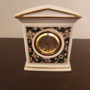 Lenox Golden Dynasty Bone China Desktop Analog Clock with Gold Trim